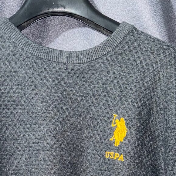 US Polo Sweatshirt Stripe Mesh Heathered Crew Neck Pull Over Good Fit Sweater L - Picture 4 of 6